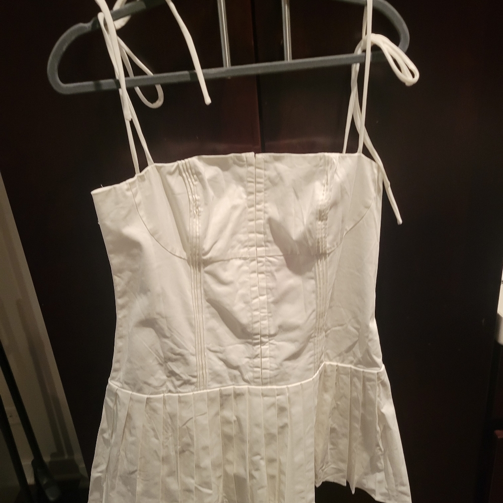 White pleated mini dress